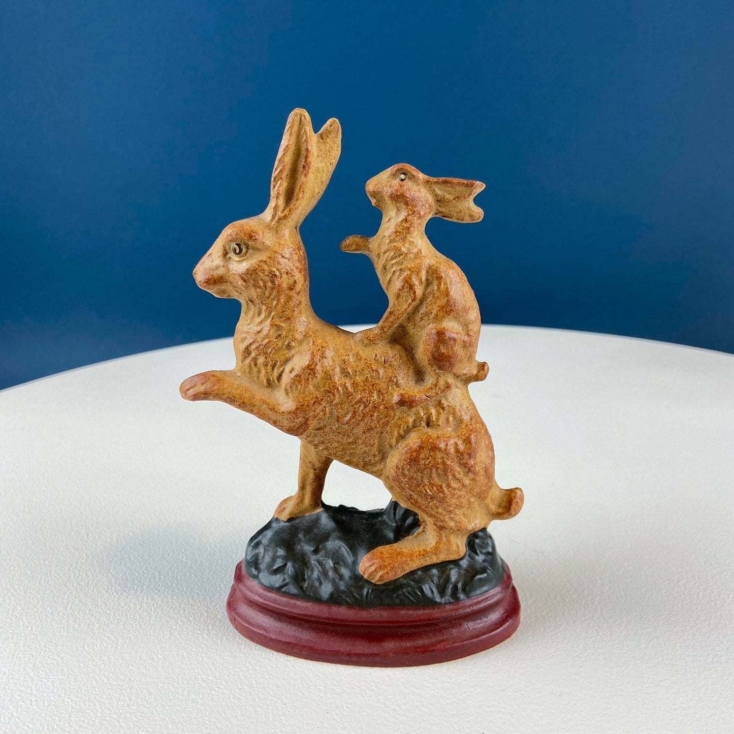 Brown Rustic Bunny Rabbit Figurine with Plead Bow. Hand-Painted Easter Display. Spring Celebration. Modern Farmhouse. Dining Room Decor. - Tampa Home & Garden Store