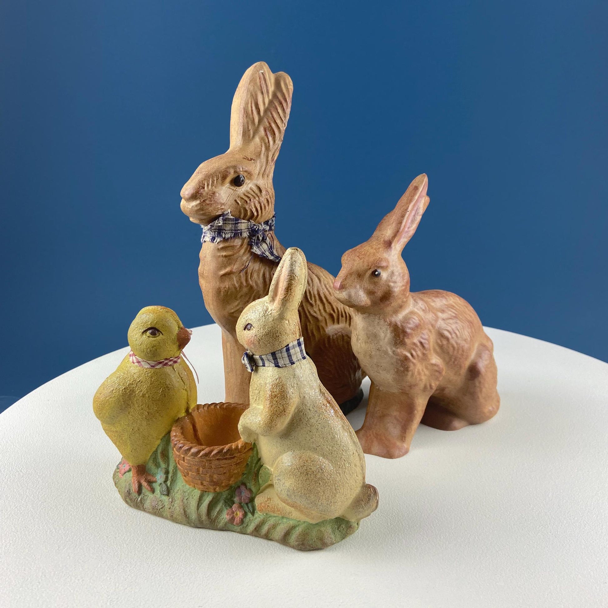 Brown Rustic Bunny Rabbit Figurine with Plead Bow. Hand-Painted Easter Display. Spring Celebration. Modern Farmhouse. Dining Room Decor. - Tampa Home & Garden Store