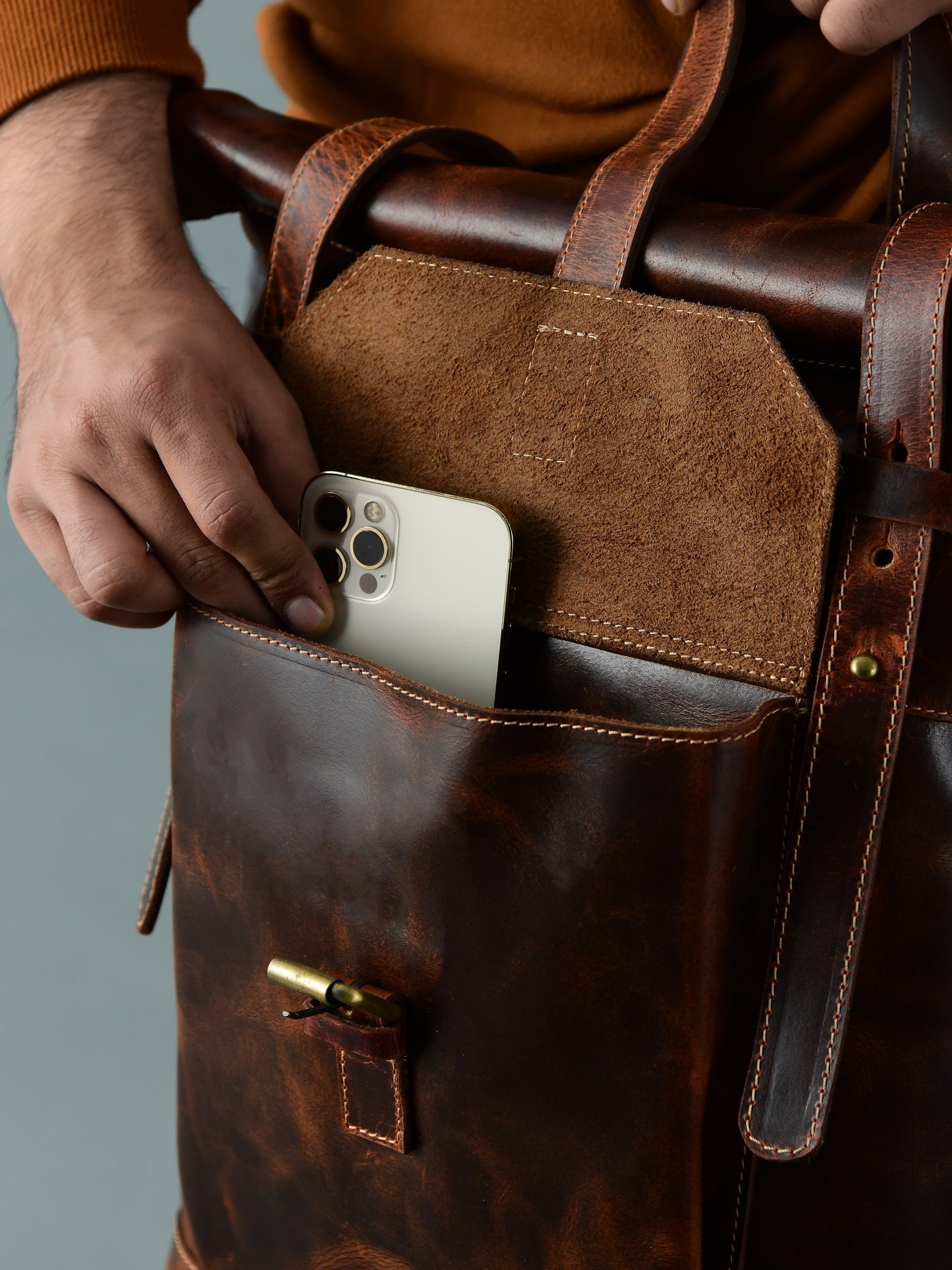 Brown Saddleback Backpack- Roll Top - Tampa Home & Garden Store