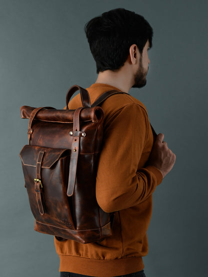 Brown Saddleback Backpack- Roll Top - Tampa Home & Garden Store