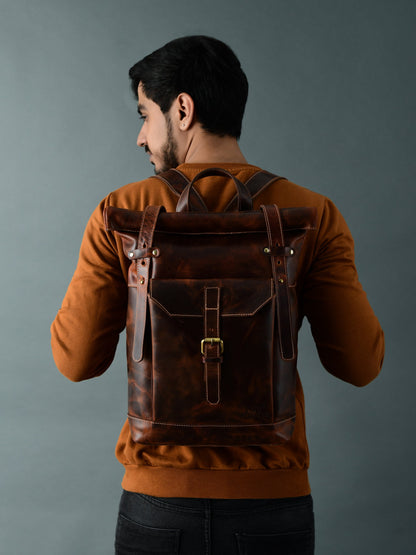 Brown Saddleback Backpack- Roll Top - Tampa Home & Garden Store