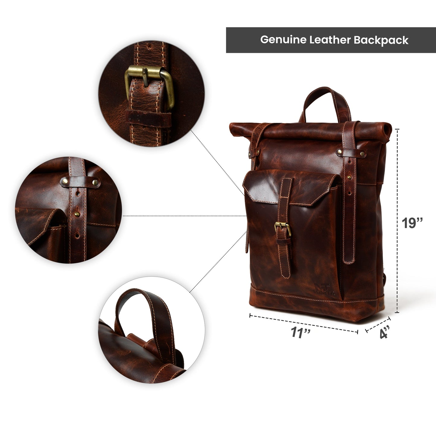 Brown Saddleback Backpack- Roll Top - Tampa Home & Garden Store