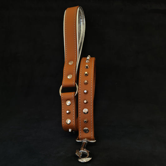 Brown soft leather studded leash - Tampa Home & Garden Store