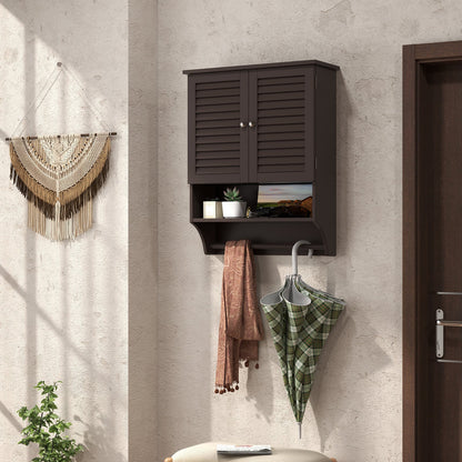 Botiquín de baño de 2 puertas con barra para toallas, para montar en la pared - Marrón