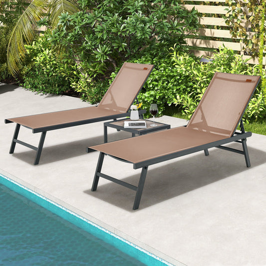 3 Pieces Patio Chaise Lounge Chair and Table Set for Poolside Yard - Tampa Home & Garden Store