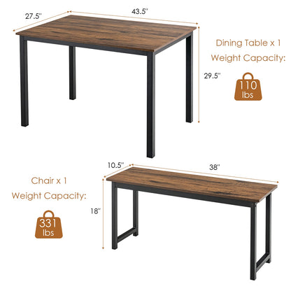 Juego de comedor de 3 piezas con 2 bancos para comedor, cocina o bar - Marrón
