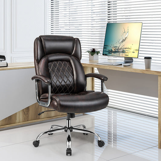 Height Adjustable Big and Tall Office Chair Computer Desk Chair with Metal Base-Brown - Tampa Home & Garden Store