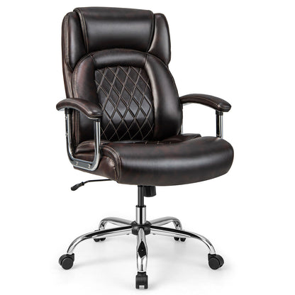 Silla de oficina para ordenador, de altura regulable, para personas altas y grandes, con base de metal, color marrón
