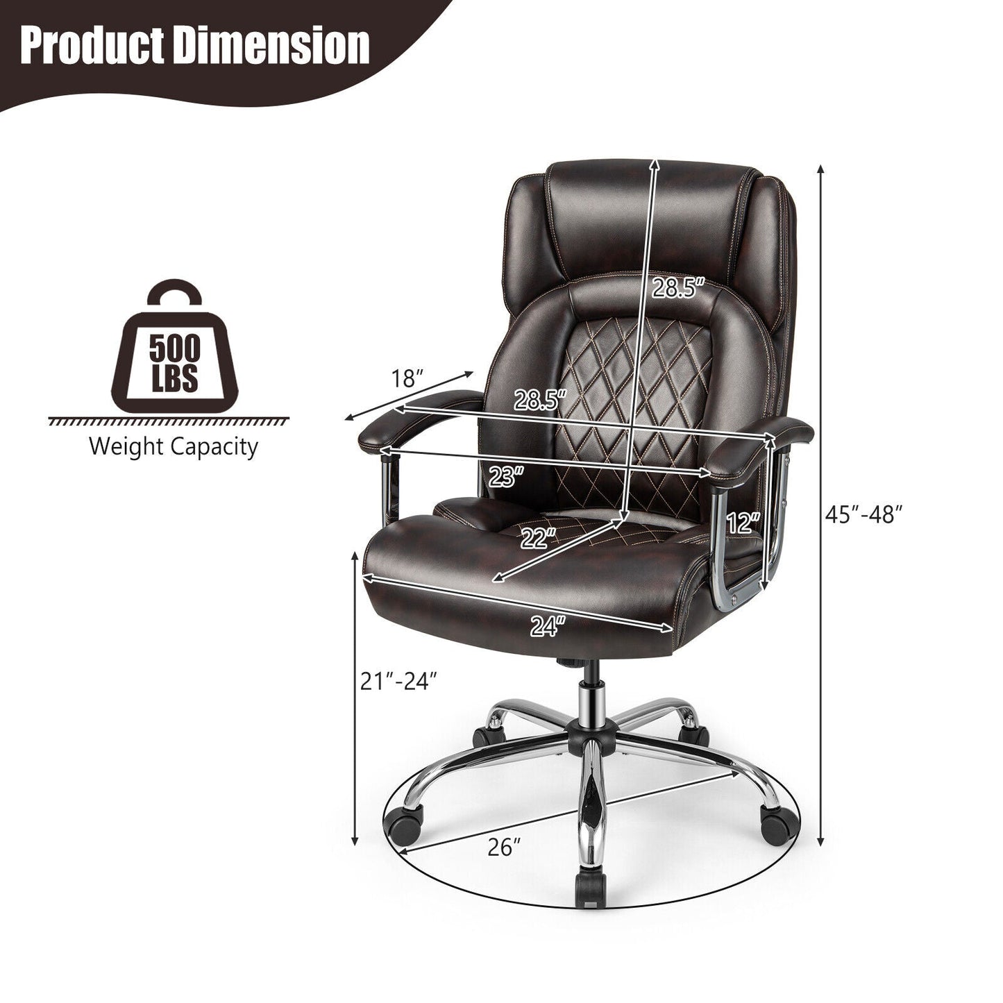 Silla de oficina para ordenador, de altura regulable, para personas altas y grandes, con base de metal, color marrón