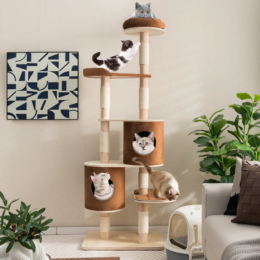 6-Tier Wooden Cat Tree with 2 Removeable Condos Platforms and Perch - Tampa Home & Garden Store