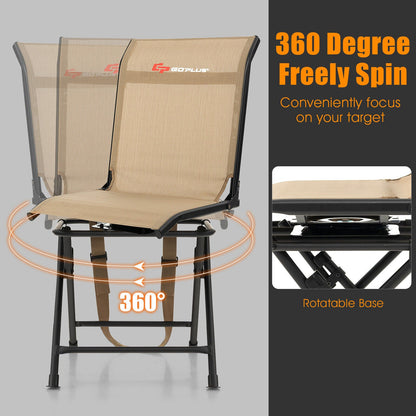 GemGear all-weather outdoor foldable chair with 360° swivel, beige mesh seat and iron frame on Tampa Home & Garden Store