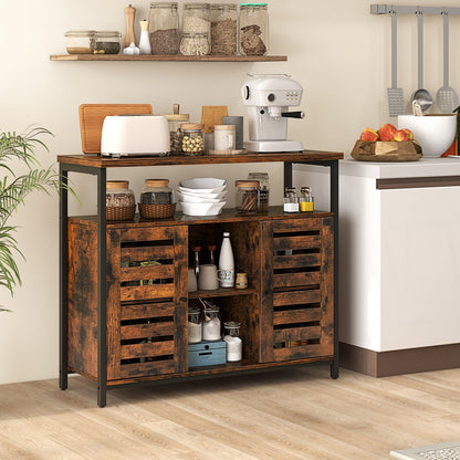 Mueble aparador industrial con puerta de persiana de apertura a presión y 3 estantes ajustables - Marrón rústico