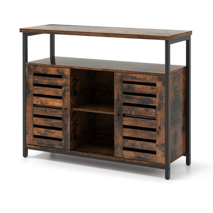 Mueble aparador industrial con puerta de persiana de apertura a presión y 3 estantes ajustables - Marrón rústico