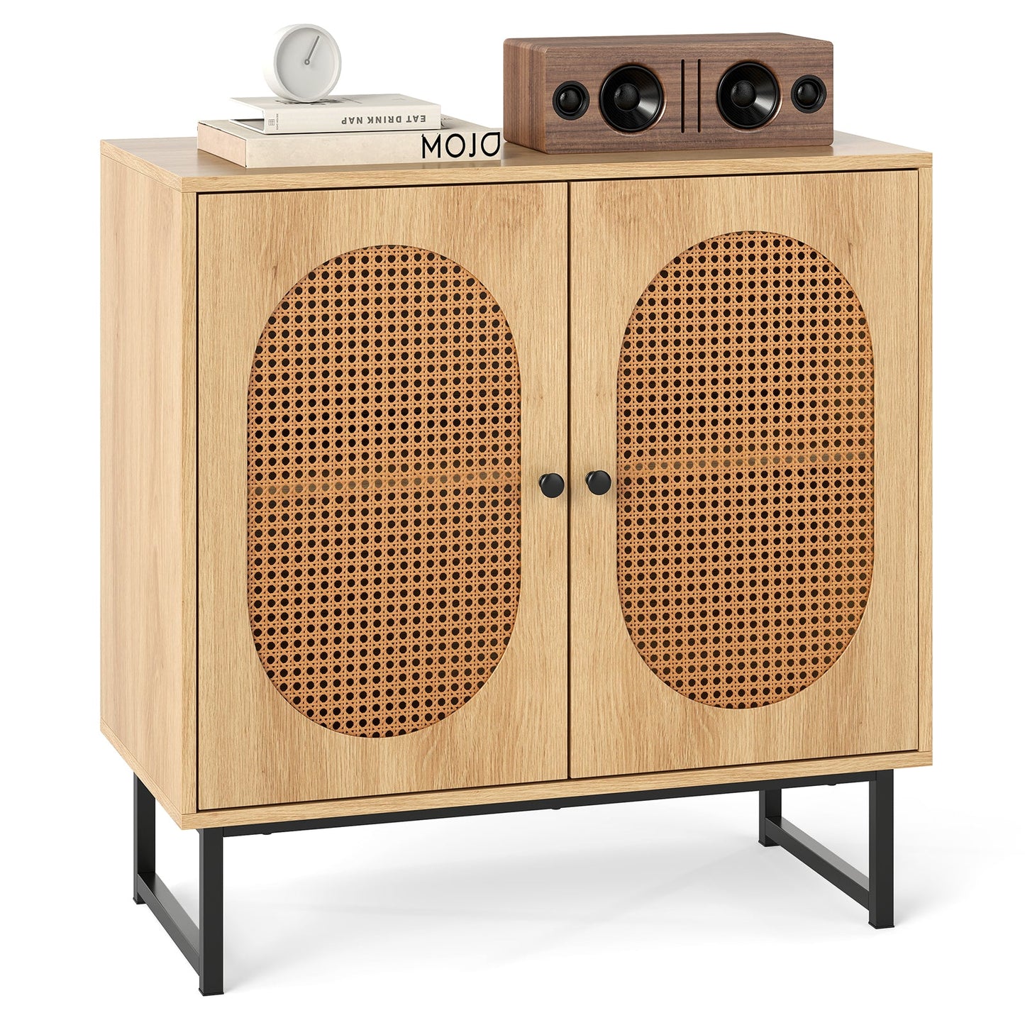 Buffet Cabinet Rattan Storage Cabinet with 2 Doors and Adjustable Shelf