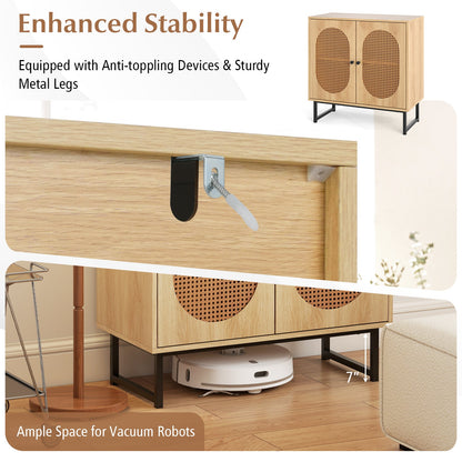 Buffet Cabinet Rattan Storage Cabinet with 2 Doors and Adjustable Shelf