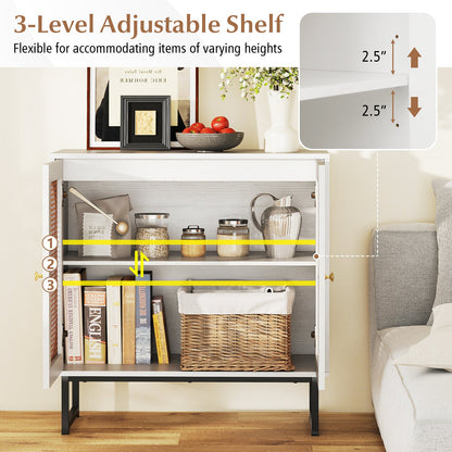 Buffet Cabinet Rattan Storage Cabinet with 2 Doors and Adjustable Shelf