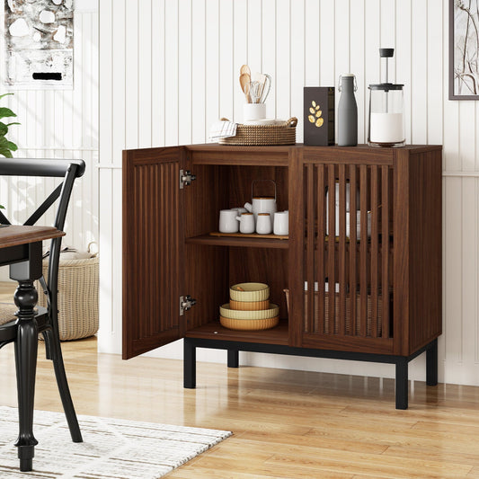 Buffet Cabinet with Storage 32" Wooden Sideboard Coffee Bar Station-Walnut
