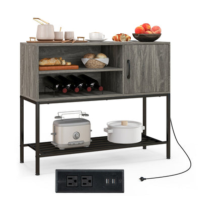 Buffet Sideboard Coffee Bar Cabinet with Power Outlets and USB Ports-Rustic Brown