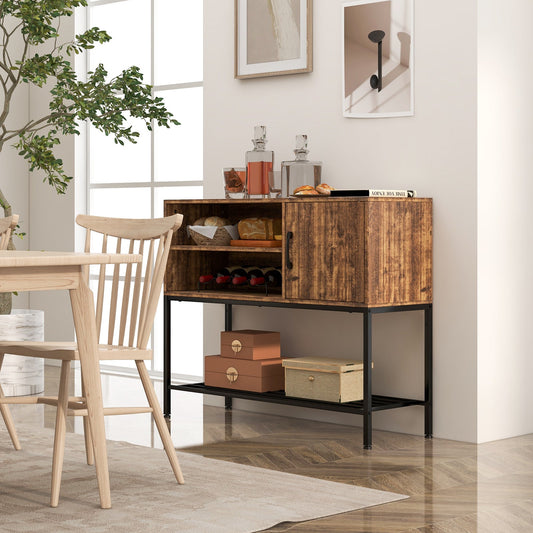 Aparador tipo bufé, gabinete para café con tomas de corriente y puertos USB, marrón rústico