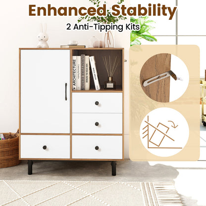 Buffet Sideboard Mid Century Modern Storage Cabinet with 4 Drawers and Open Compartment