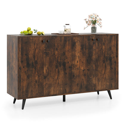 Aparador Buffet de Almacenamiento Mid-Century Moderno con Estantes Ajustables-Marrón Rústico