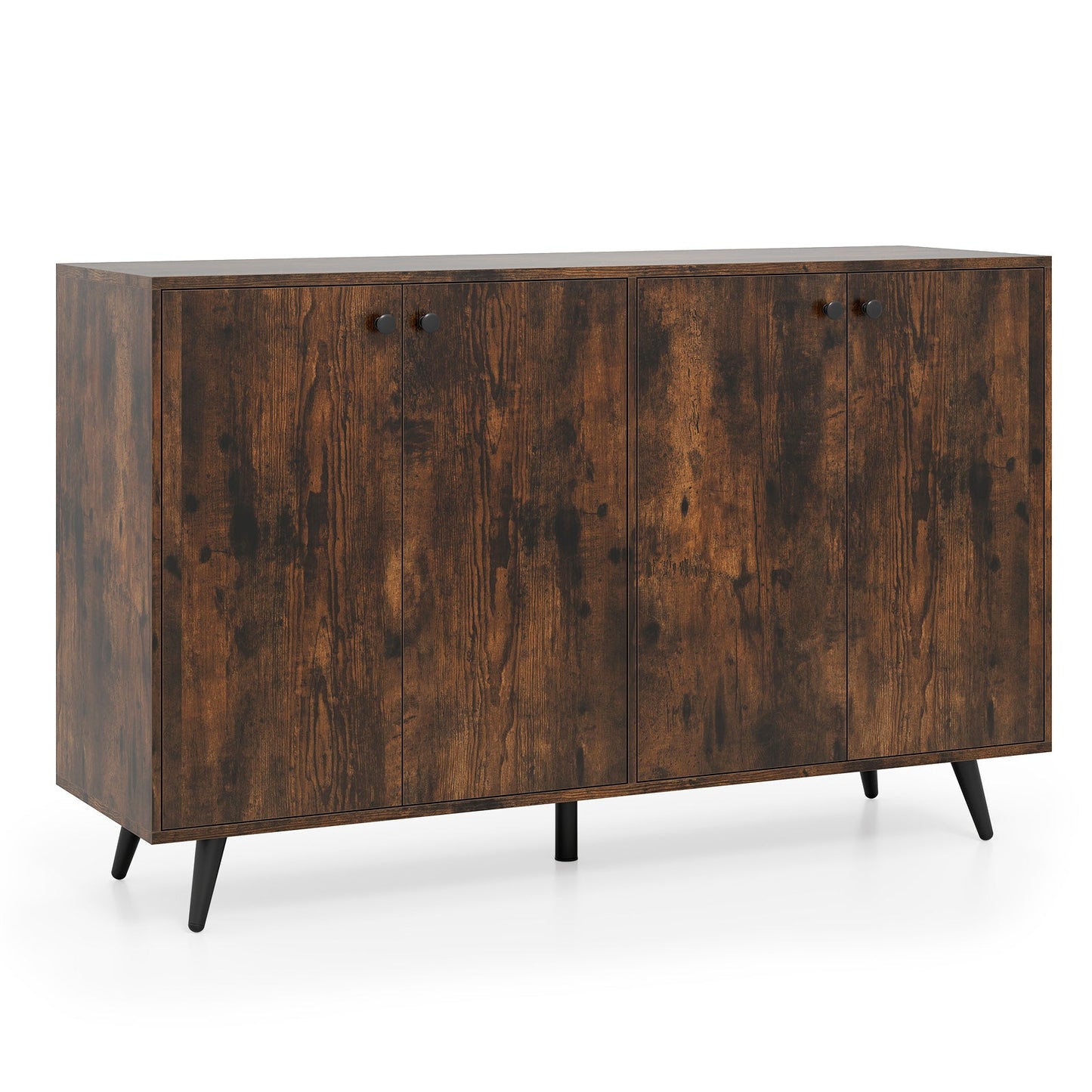 Aparador Buffet de Almacenamiento Mid-Century Moderno con Estantes Ajustables-Marrón Rústico
