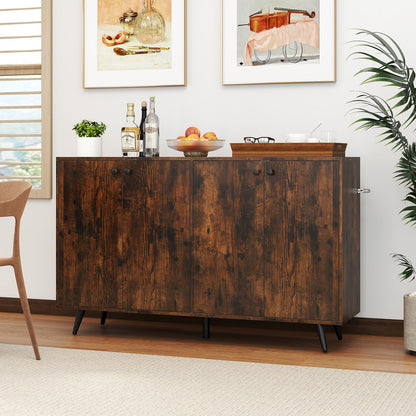 Aparador Buffet de Almacenamiento Mid-Century Moderno con Estantes Ajustables-Marrón Rústico