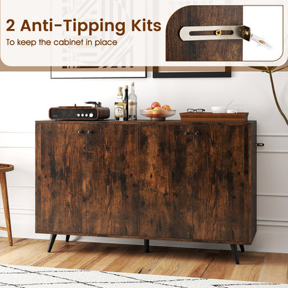 Aparador Buffet de Almacenamiento Mid-Century Moderno con Estantes Ajustables-Marrón Rústico