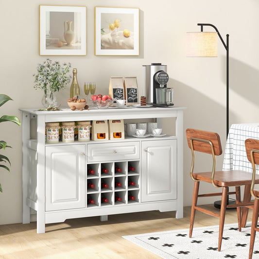 Aparador tipo bufé, gabinete para bar de vino y café con botellero extraíble, color blanco