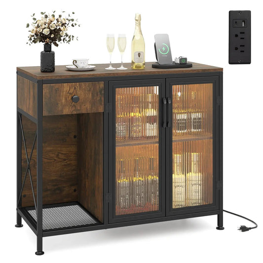 Buffet Sideboard Doors Power Outlets LED Light