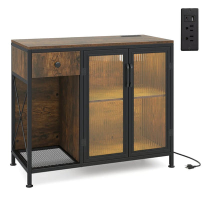 Buffet Sideboard Doors Power Outlets LED Light