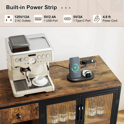 Buffet Sideboard Doors Power Outlets LED Light