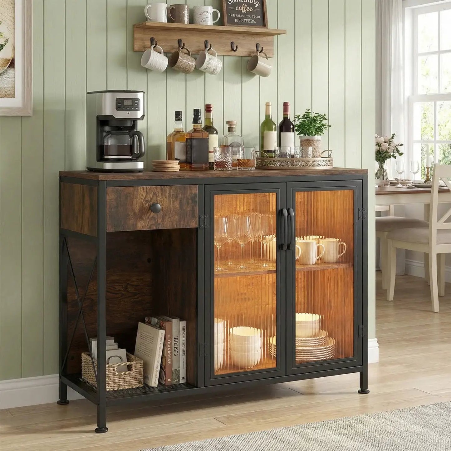 Buffet Sideboard Doors Power Outlets LED Light