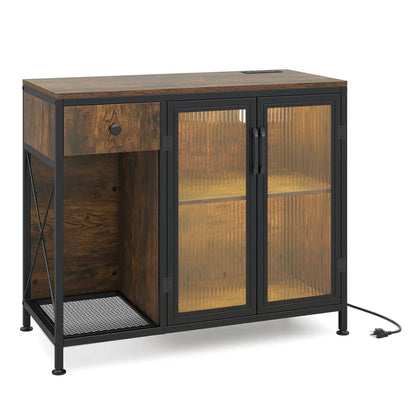 Buffet Sideboard Doors Power Outlets LED Light