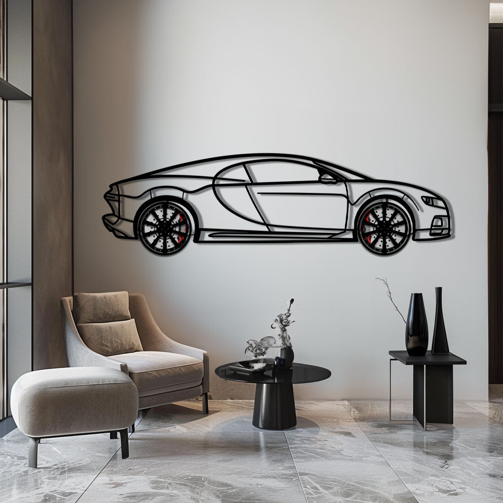 Bugatti Chiron Metal Car Wall Art with Rotating Wheels - Ultimate Hypercar Silhouette Decor - Interactive Automotive Wall Art - KAFMEKA116 - Tampa Home & Garden Store