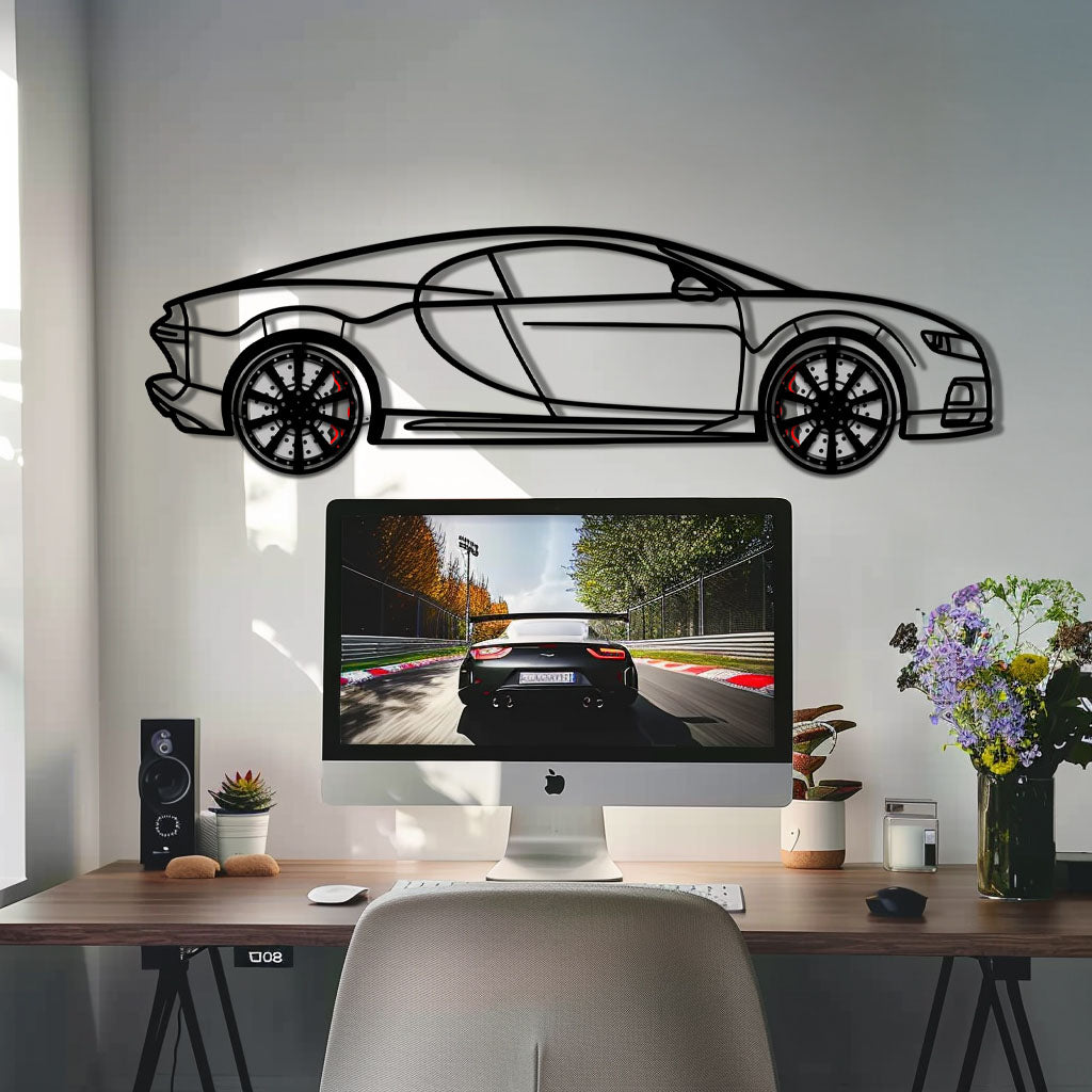Bugatti Chiron Metal Car Wall Art with Rotating Wheels - Ultimate Hypercar Silhouette Decor - Interactive Automotive Wall Art - KAFMEKA116 - Tampa Home & Garden Store