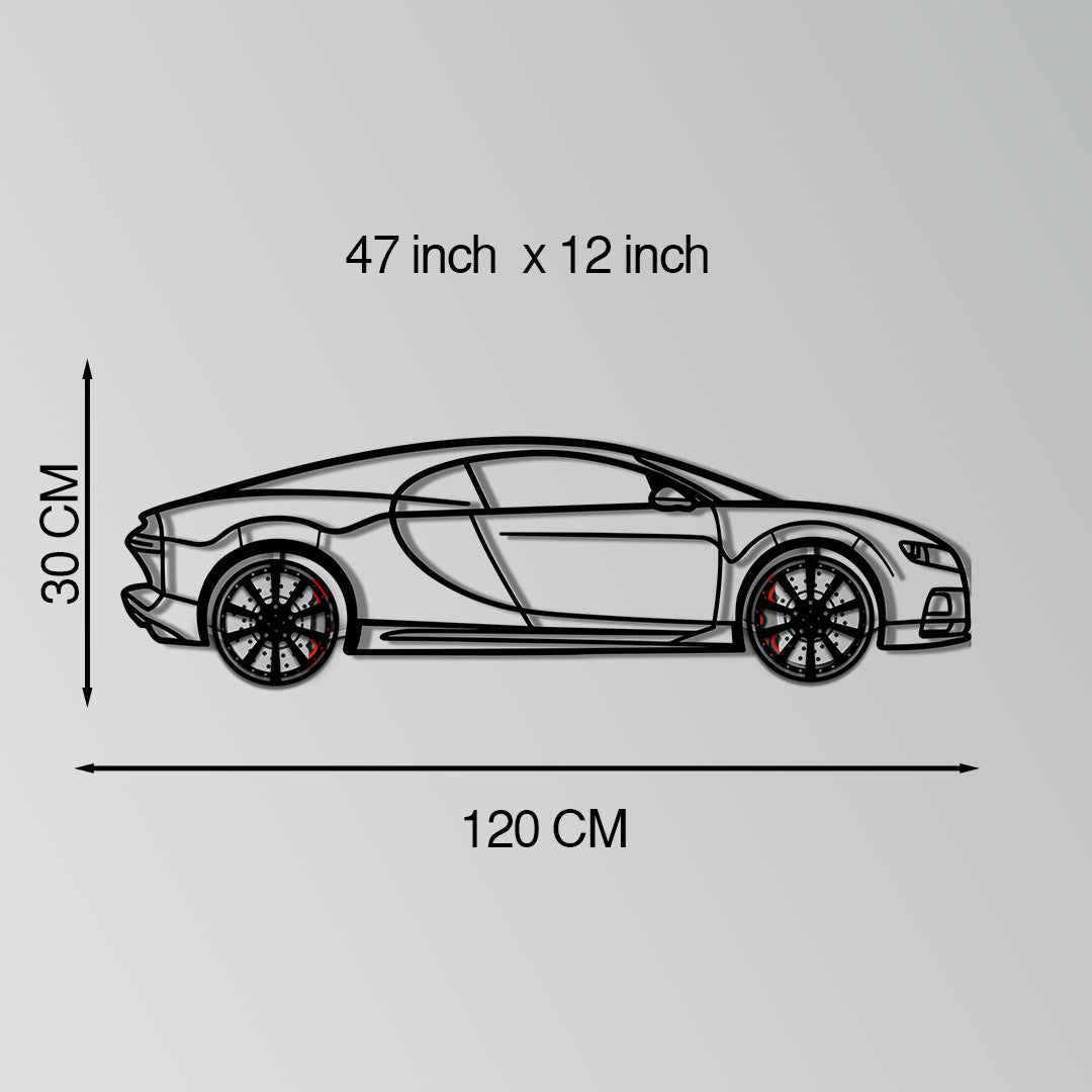 Bugatti Chiron Metal Car Wall Art with Rotating Wheels - Ultimate Hypercar Silhouette Decor - Interactive Automotive Wall Art - KAFMEKA116 - Tampa Home & Garden Store