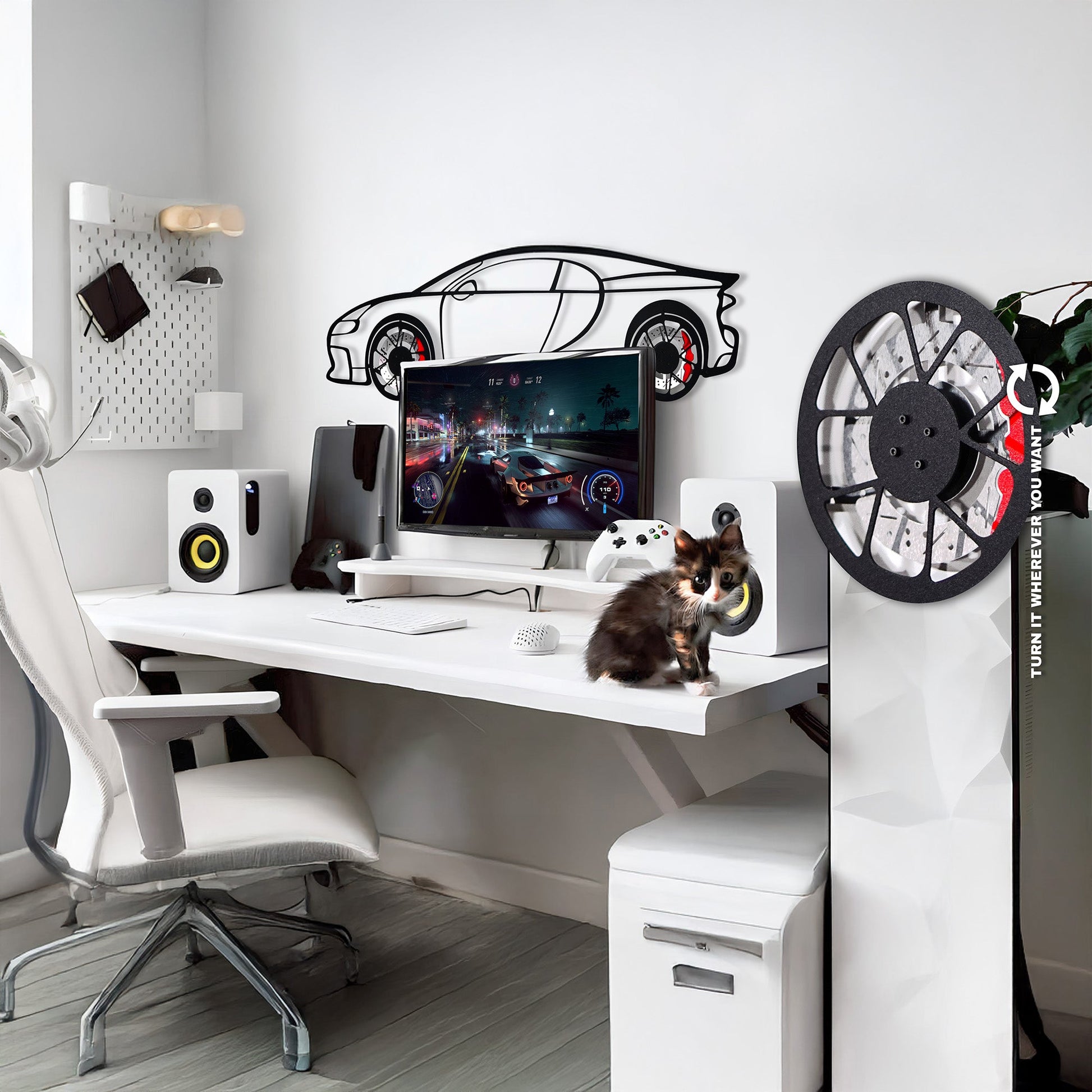 Bugatti Wall Art – Luxury Steel Silhouette with Spinning Wheels-KAFMEKA018 - Tampa Home & Garden Store