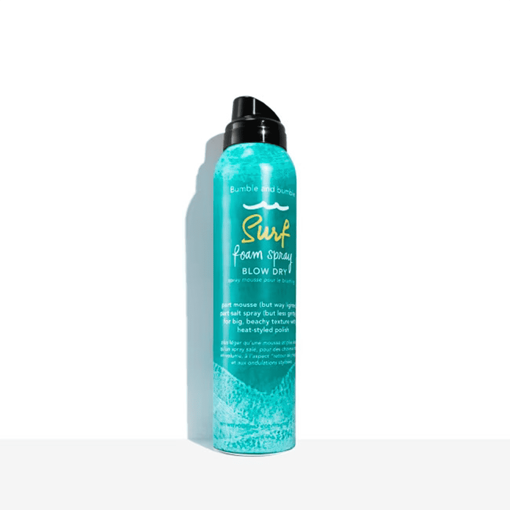 Bumble and Bumble Surf Foam Spray Blow Dry Mousse 4 oz turquoise bottle with black pump for hair styling on Tampa Home & Garden Store
