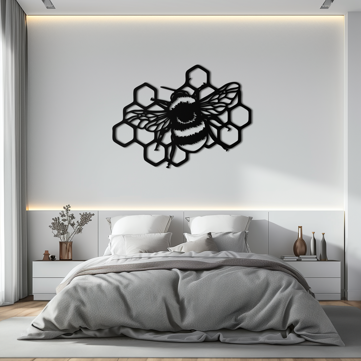 Bumblebee and Honeycomb Silhouette Metal Wall Art – Nature-Inspired Black Bee Decor- KAF545 - Tampa Home & Garden Store