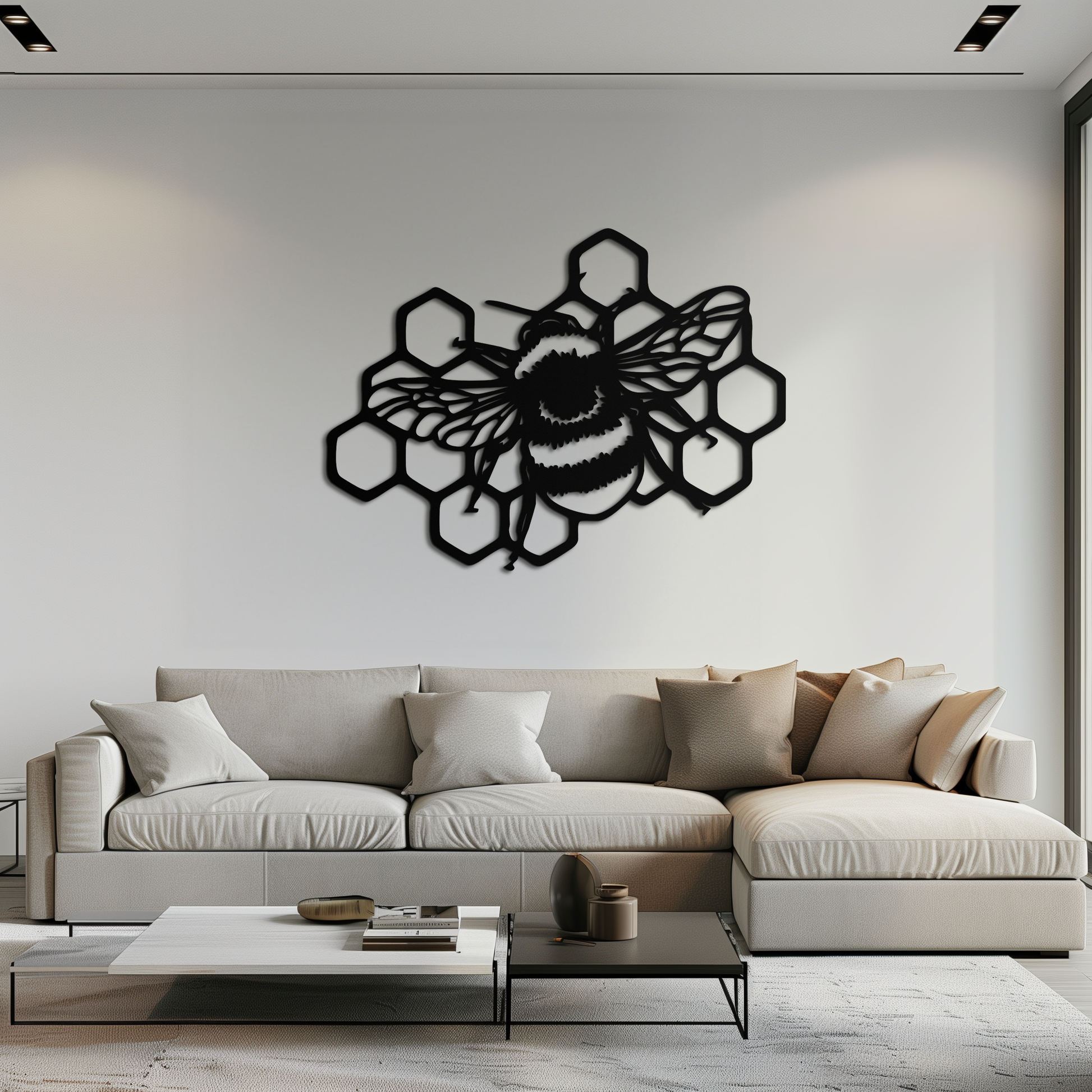 Bumblebee and Honeycomb Silhouette Metal Wall Art – Nature-Inspired Black Bee Decor- KAF545 - Tampa Home & Garden Store