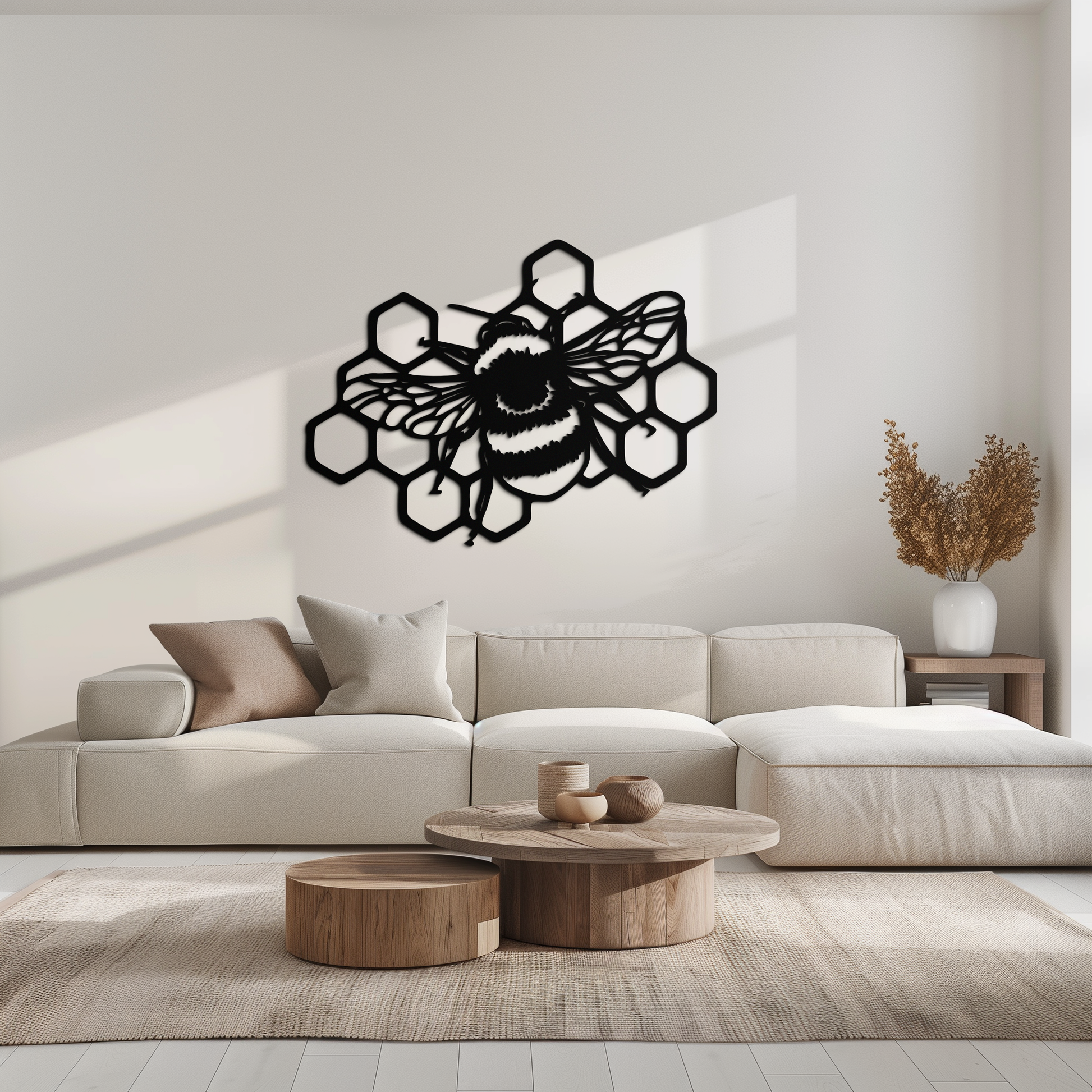 Bumblebee and Honeycomb Silhouette Metal Wall Art – Nature-Inspired Black Bee Decor- KAF545 - Tampa Home & Garden Store
