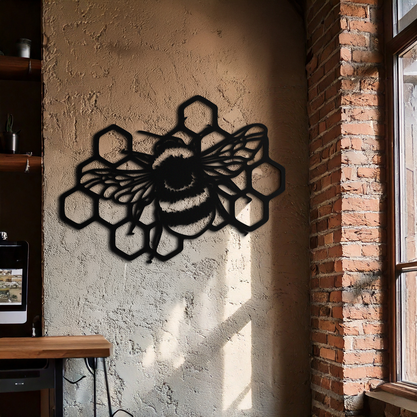 Bumblebee and Honeycomb Silhouette Metal Wall Art – Nature-Inspired Black Bee Decor- KAF545 - Tampa Home & Garden Store