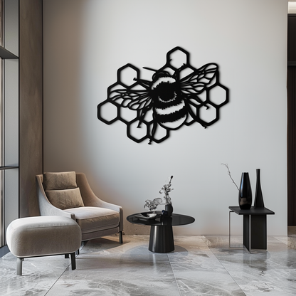 Bumblebee and Honeycomb Silhouette Metal Wall Art – Nature-Inspired Black Bee Decor- KAF545 - Tampa Home & Garden Store