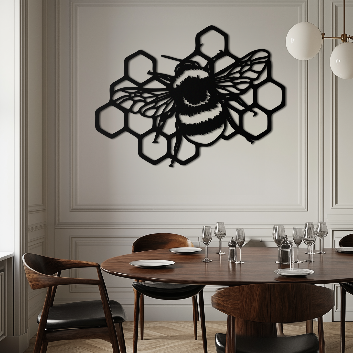 Bumblebee and Honeycomb Silhouette Metal Wall Art – Nature-Inspired Black Bee Decor- KAF545 - Tampa Home & Garden Store