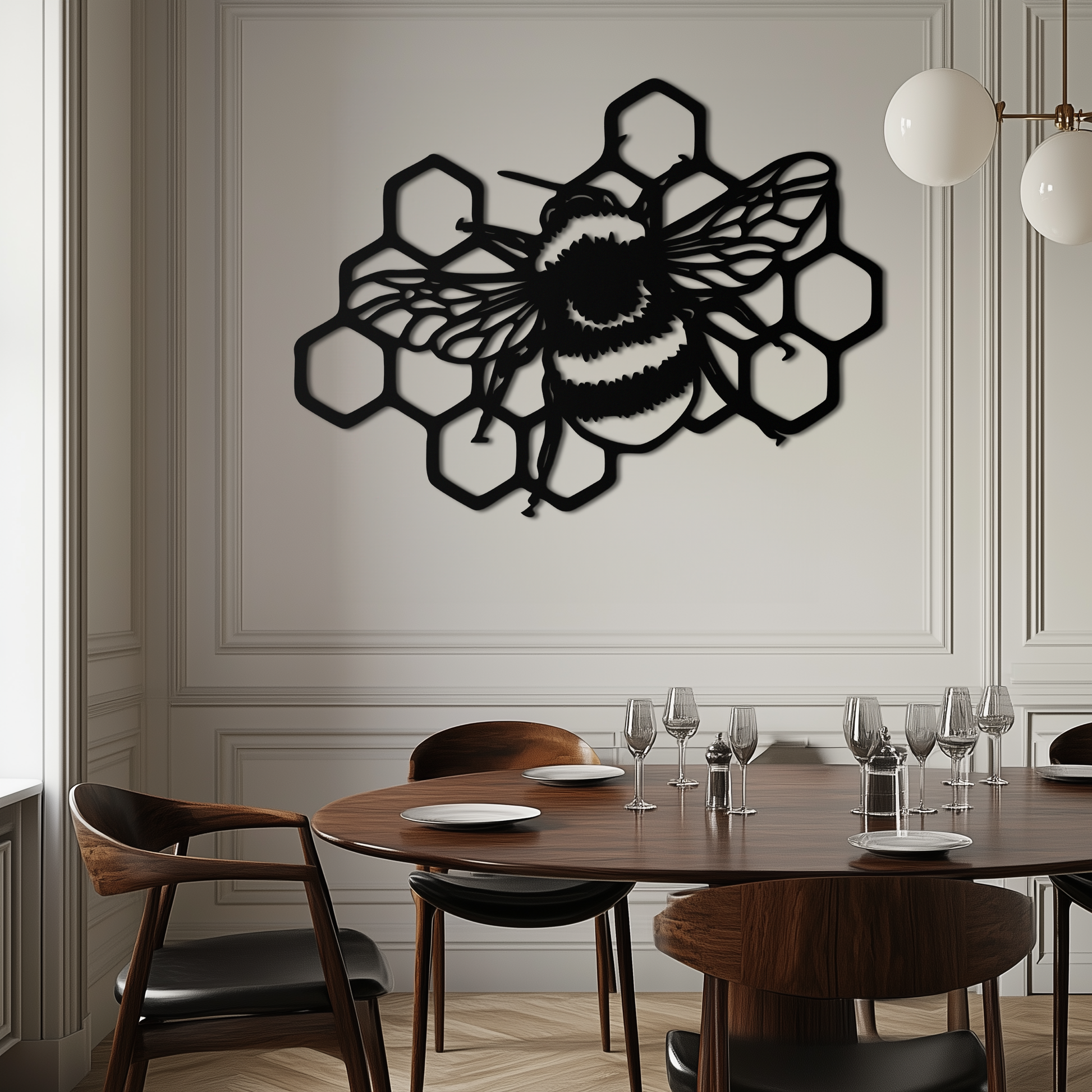 Bumblebee and Honeycomb Silhouette Metal Wall Art – Nature-Inspired Black Bee Decor- KAF545 - Tampa Home & Garden Store