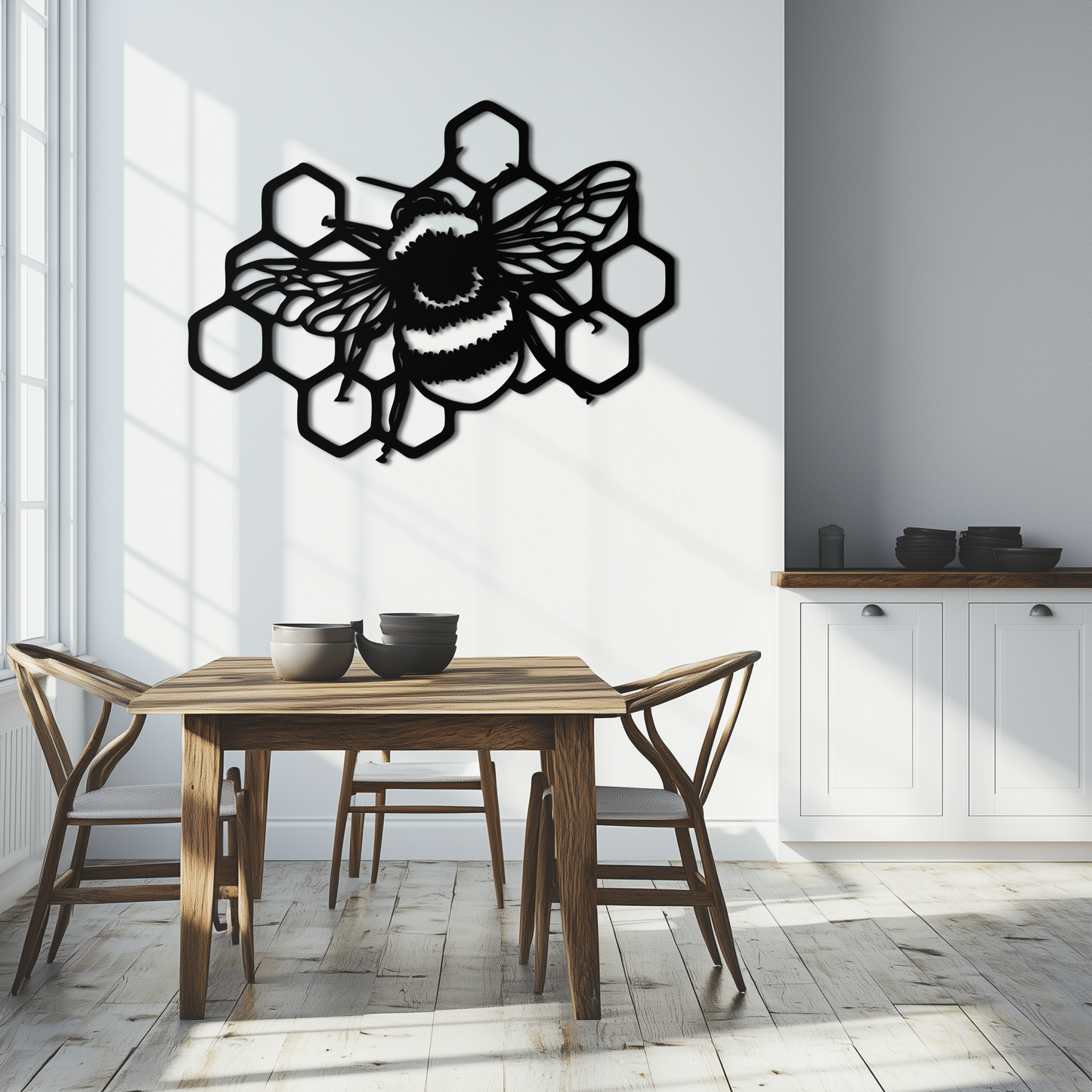 Bumblebee and Honeycomb Silhouette Metal Wall Art – Nature-Inspired Black Bee Decor- KAF545 - Tampa Home & Garden Store