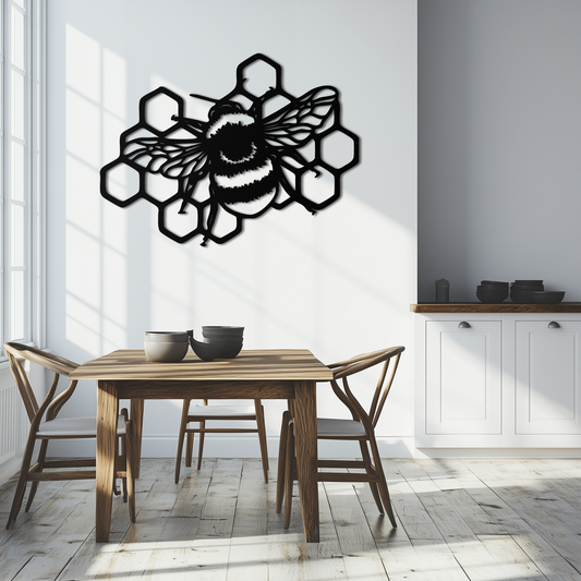 Bumblebee and Honeycomb Silhouette Metal Wall Art – Nature-Inspired Black Bee Decor- KAF545 - Tampa Home & Garden Store