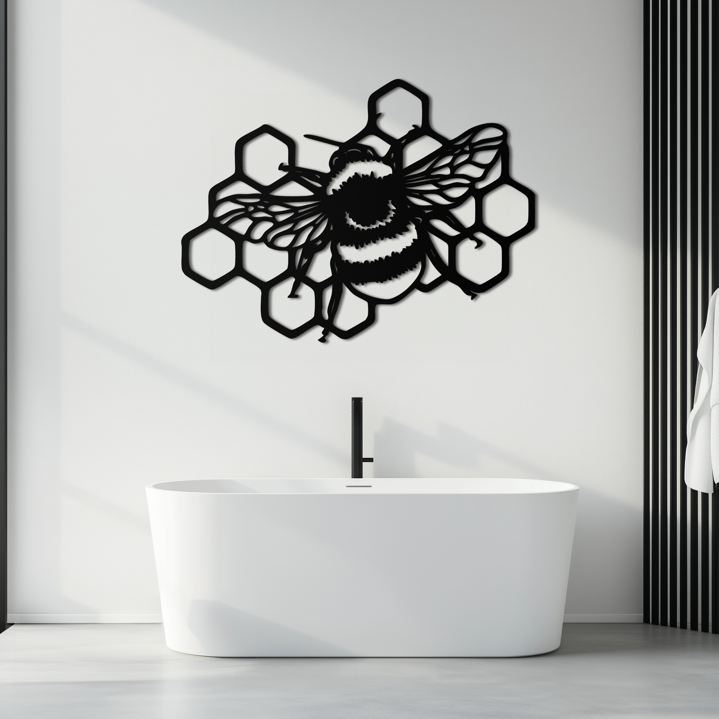Bumblebee and Honeycomb Silhouette Metal Wall Art – Nature-Inspired Black Bee Decor- KAF545 - Tampa Home & Garden Store