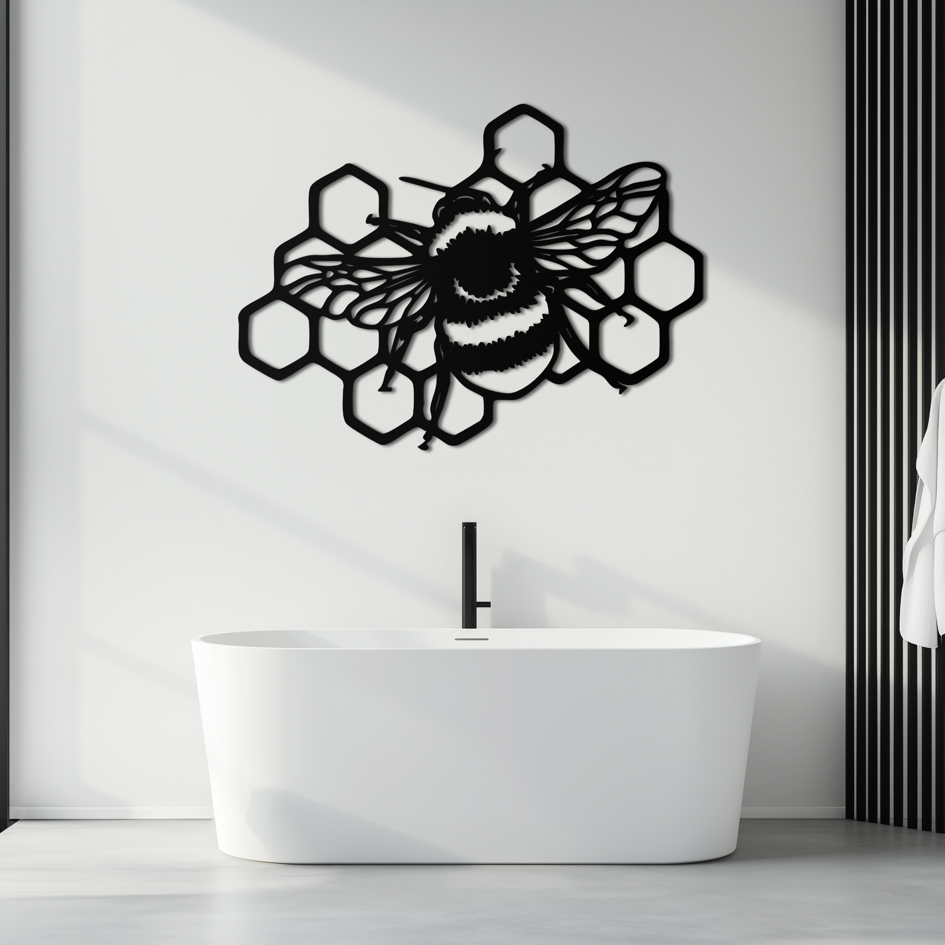 Bumblebee and Honeycomb Silhouette Metal Wall Art – Nature-Inspired Black Bee Decor- KAF545 - Tampa Home & Garden Store